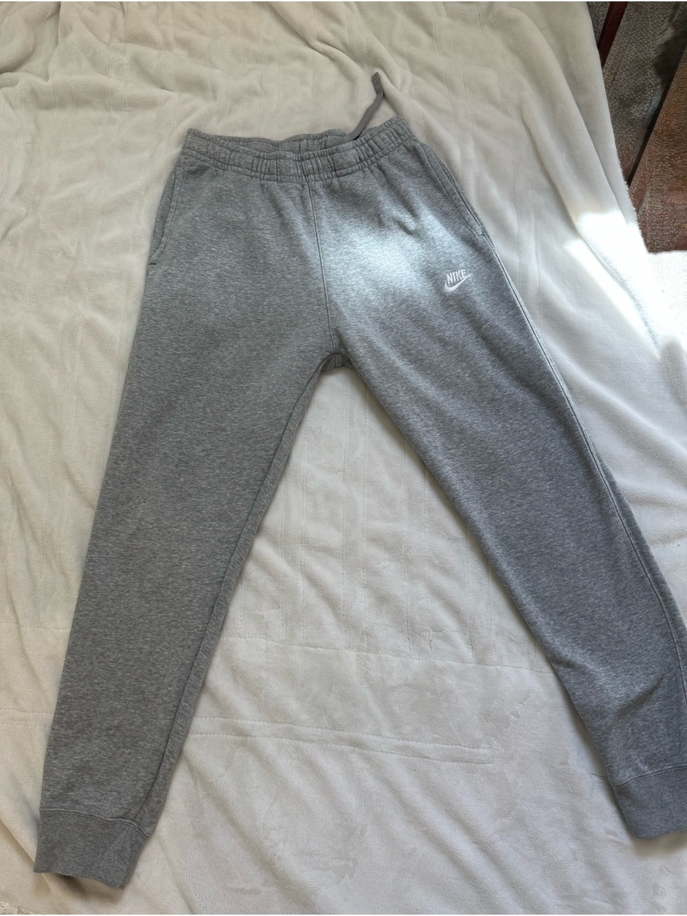 Nike Grey Kids Fleece Joggers with White Swoosh